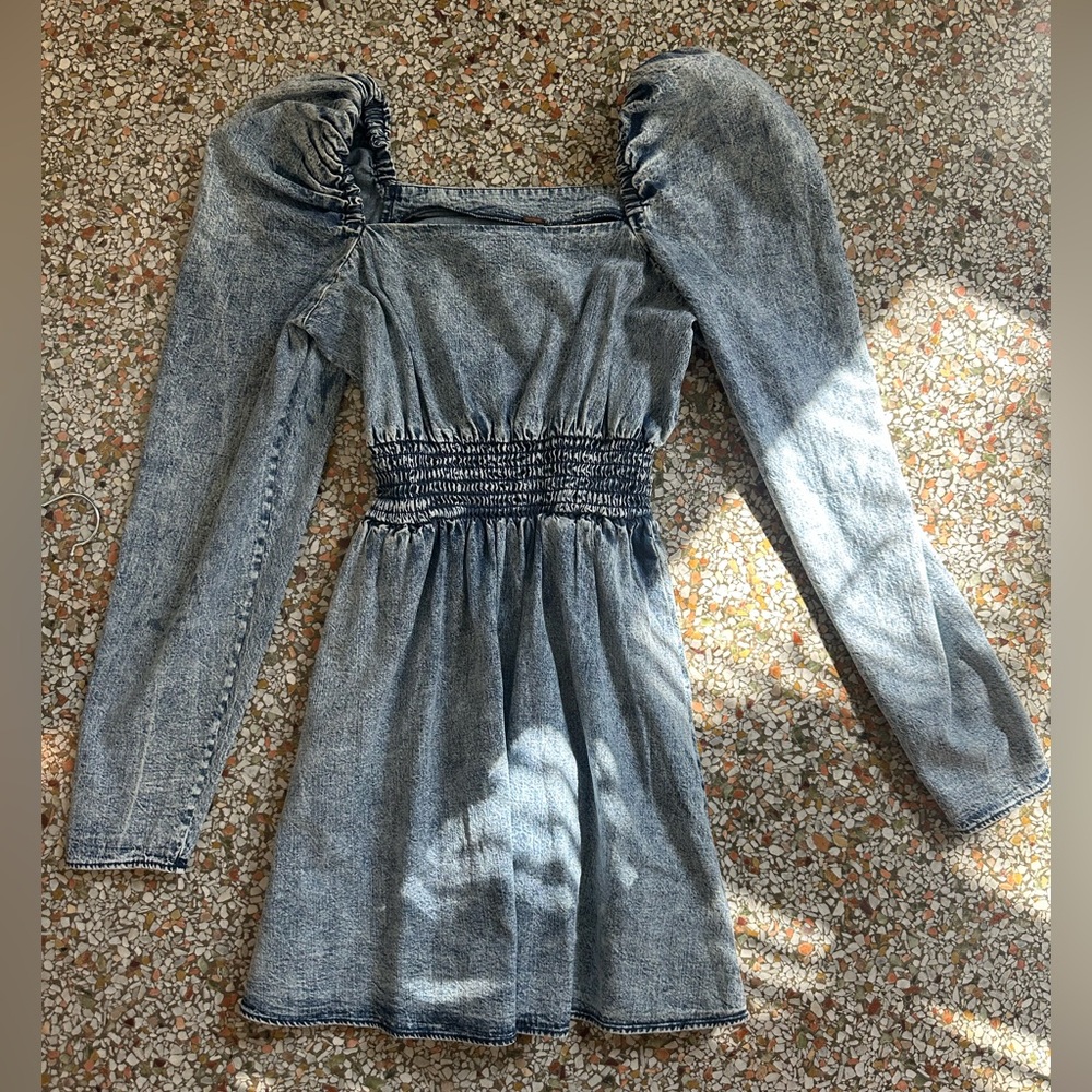 Free People Blue Denim Smocked Dress